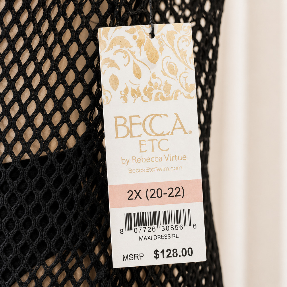 NWT BECCA Castaway Island Crochet Mesh Cover Up Dress Black 2X $128 - Picture 4 of 7